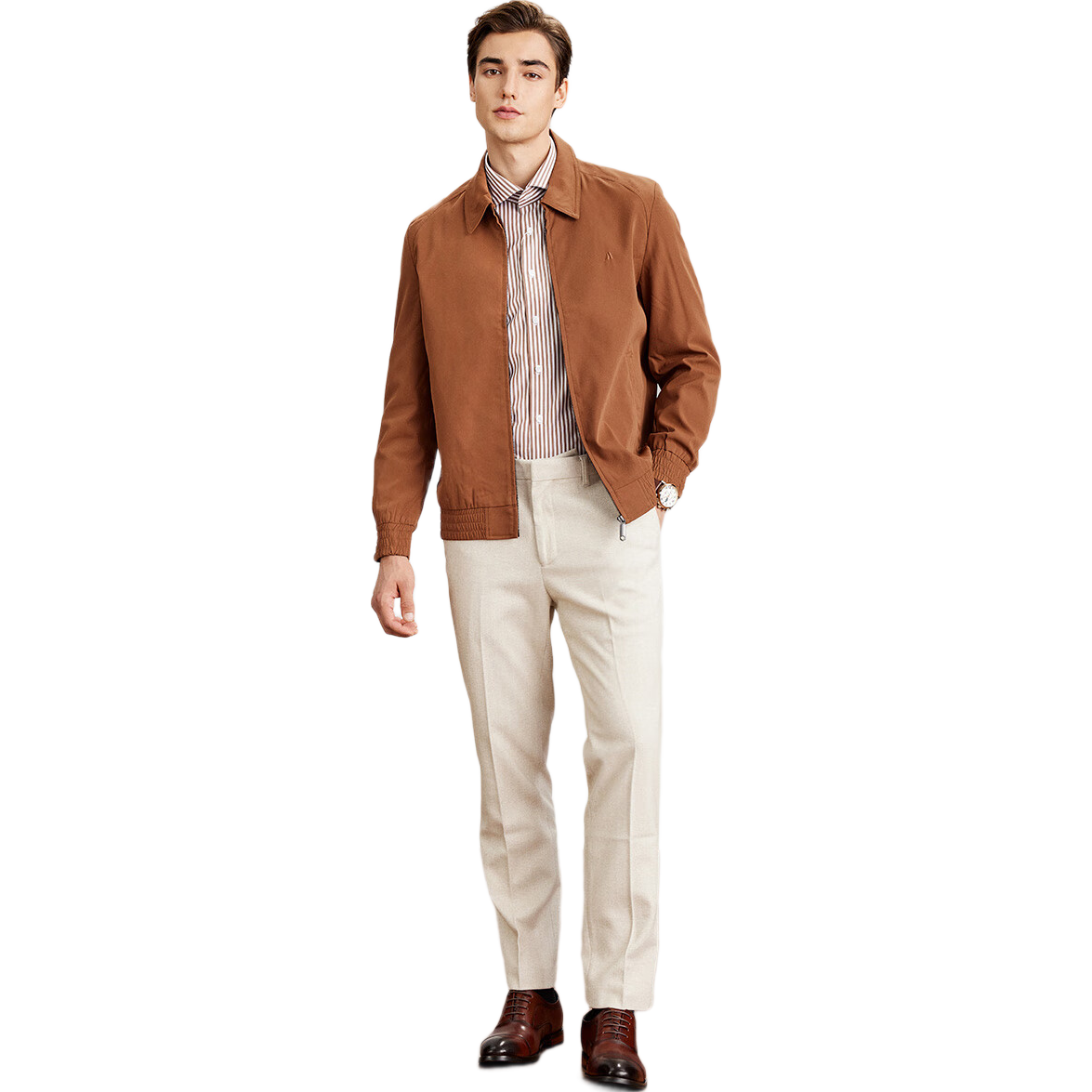 FIRS Men's Administrative Jacket, Spring And Autumn Business Casual Work Commute Wrinkle-Resistant Smooth Windproof Quality Twill Lapel Coat