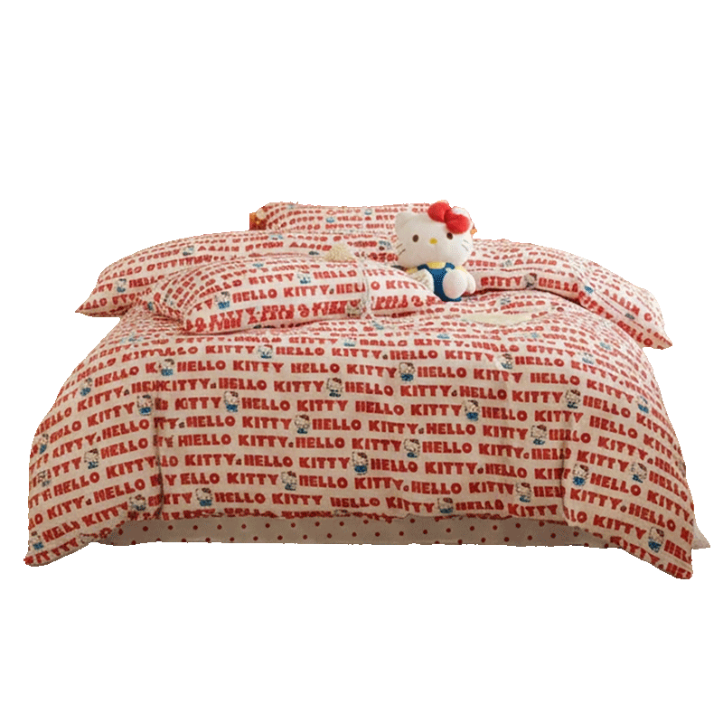 MINISO Sanrio 100% Cotton Four-Piece Bedding Set, All Cotton Bed Sheet and Duvet Cover for 1.5/1.8 Meter Bed