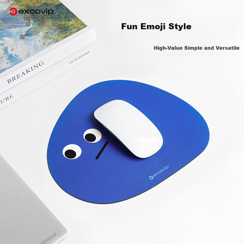 EXCO Casual Round Triangle Leather Small Mouse Pad Portable Mini Mouse Pad Small Mat Convenient to Carry Mini Office Ultra Small Cute Blue 0590 7