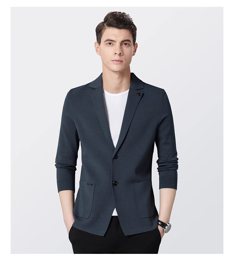 MONTAGUT Spring And Autumn Men's Knitted Suit Jacket, Business Casual Comfortable Slim Fit Blazer, Black, Size 50 10