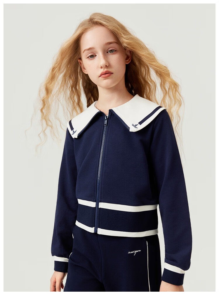 Navigare Girls' Jacket Spring Children's Cardigan Student Sweatshirt Versatile Deep Blue 150 11