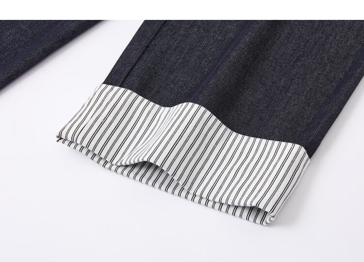 Demana [Cloud Feel Cotton Blend] Spring High-Waist Straight-Leg Striped Patchwork Cuffed Petite Elegant Women's Jeans 13