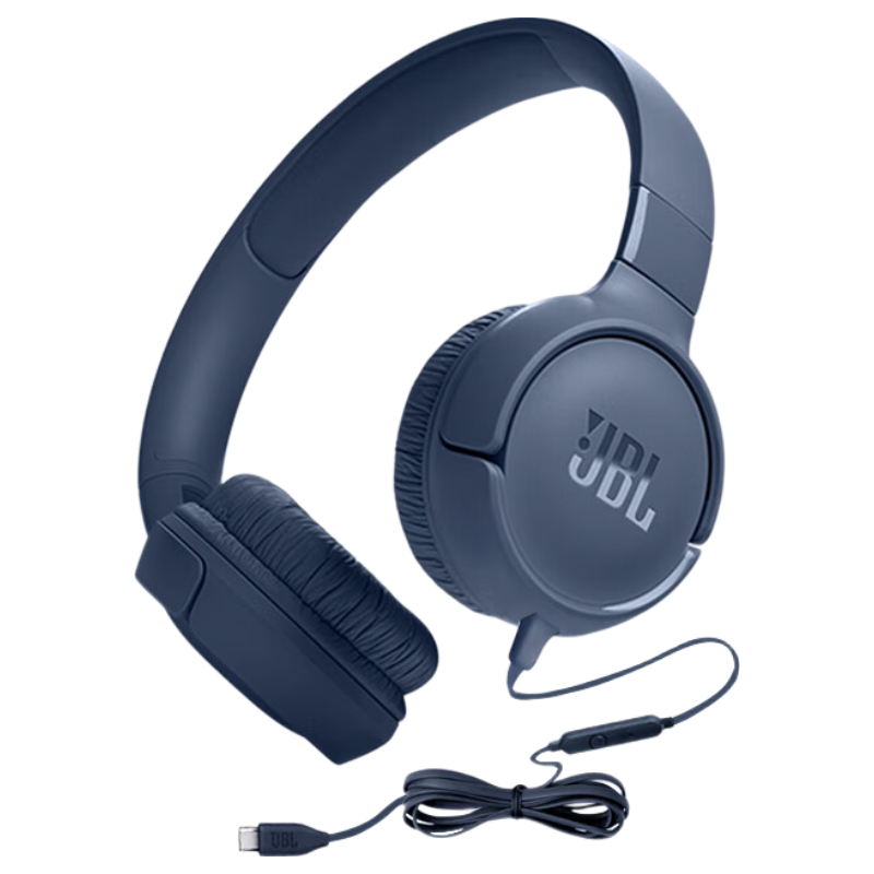 JBL TUNE520C, Newly Upgraded, Type-C Interface Headphones, High-Fidelity Hi-Res Certified, Wired Earphones with Microphone And Bass Control, Blue