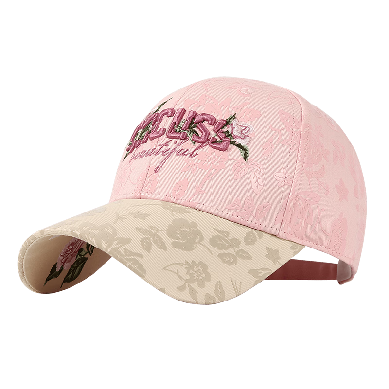 CACUSS Women's Embroidered Baseball Cap Spring Duckbill Hat Luxury Pure Cotton Hard Top Face-Slimming Sun Hat Peony Pink