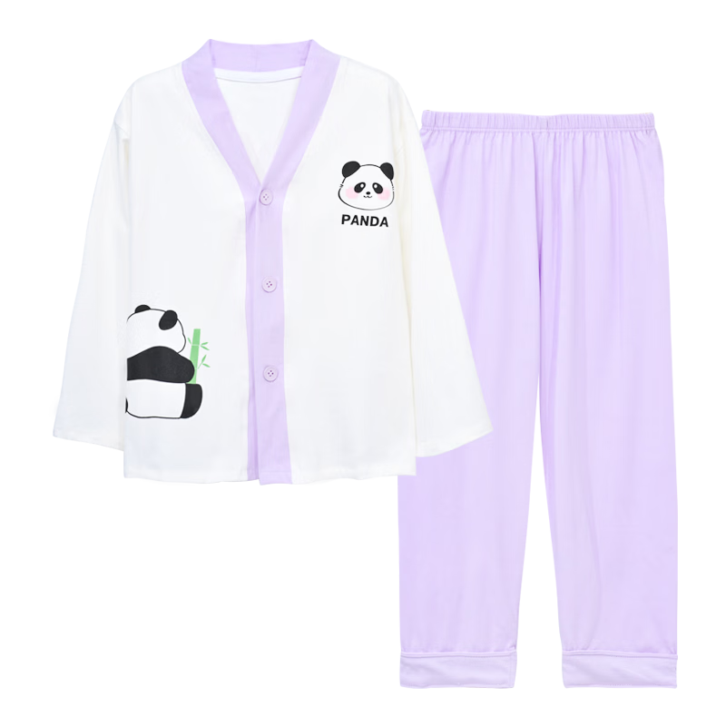Hodo Kids Children's Homewear Boys and Girls New Cardigan Air Conditioning Clothes Big Kids Pure Cotton Pajama Set Lilac Purple 160