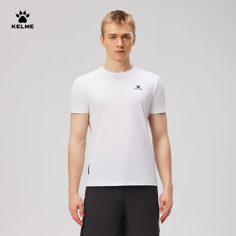 KELME Men's Sports T-Shirt Summer New Quick-Dry Fitness Training Running Short Sleeve Top Bright White S