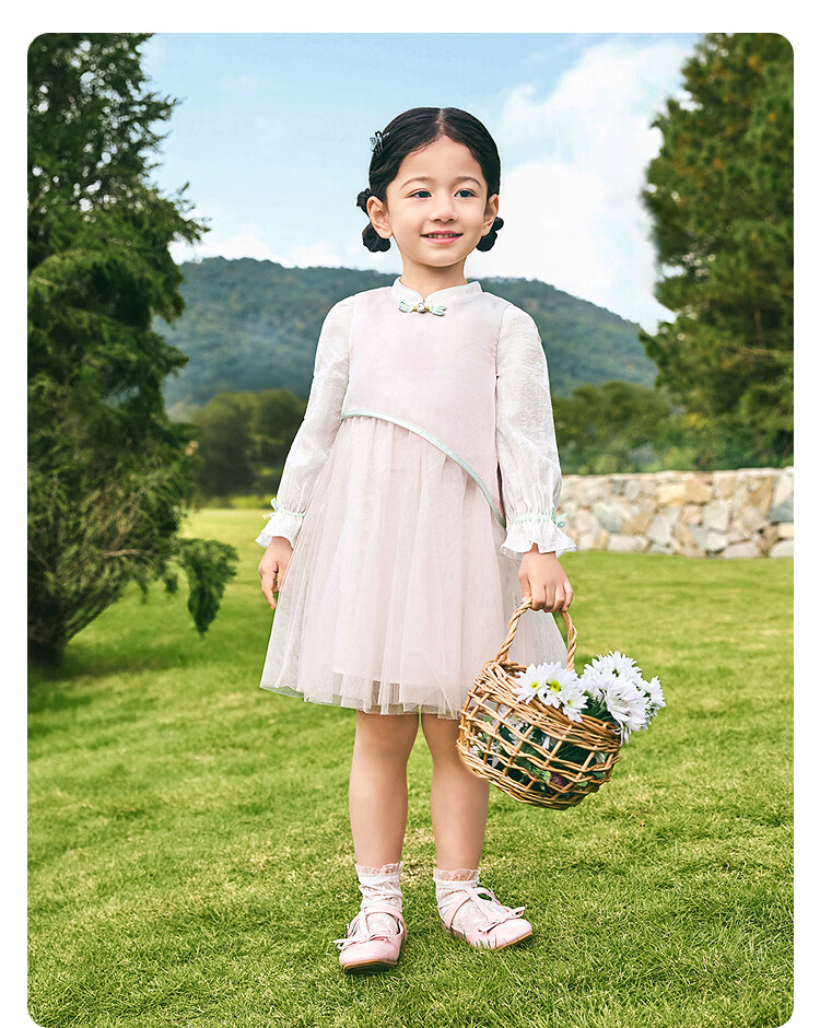 Balabala [balaOne] Girls' Mesh Dress Children's Clothing 2026 New Spring New Chinese Style Qipao 11