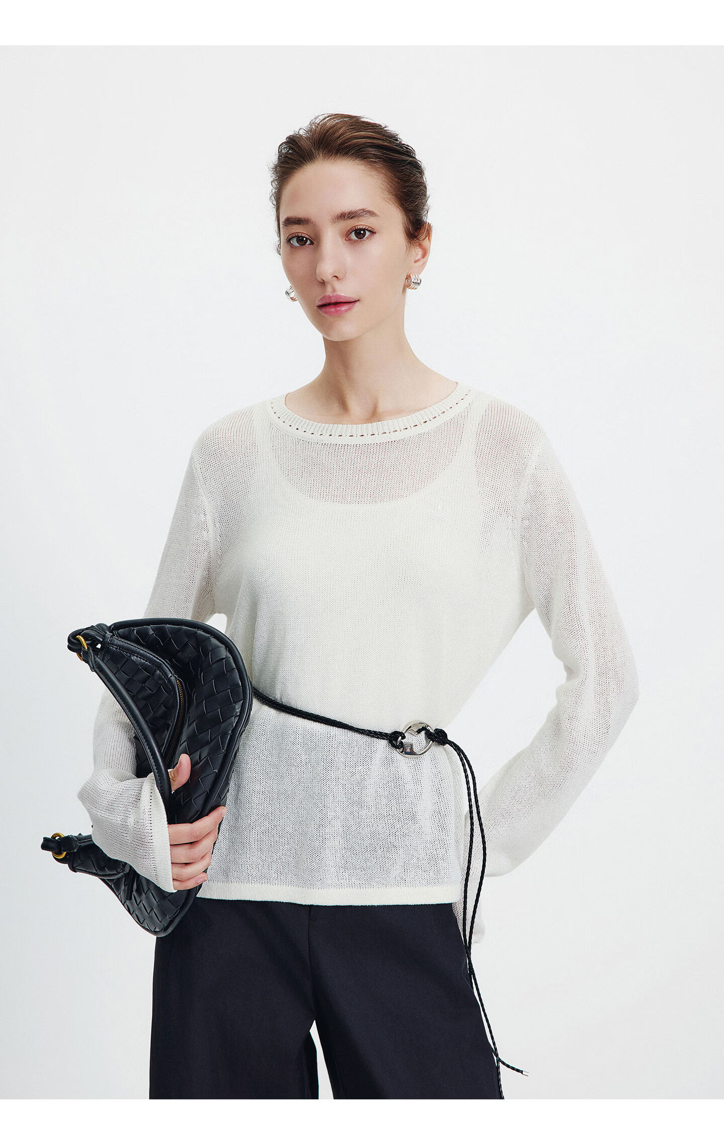 Navigare Fashion Week Same Style Small Sailboat 26 New Women's Lightweight Knit Round Neck Hollow Out Sweater Top 2314006501 32