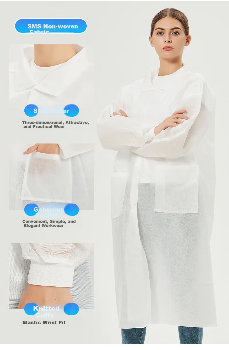 Aideer Disposable White Lab Coat Workwear Non-woven Breathable Dustproof Factory Laboratory Visitor Suit 5-Pack Velcro Thickened One Size CW761286 6
