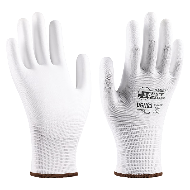 Henghui PU Coated Work Gloves, Non-Slip Wear-Resistant Lightweight Breathable, for Construction Sites Factory Assembly Work, DGN03-L Size, White