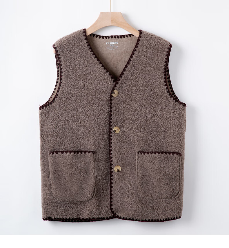 Fengxiao Middle-aged and Elderly Women's Autumn Vest New Stylish Autumn Winter Sleeveless Casual Solid Color Fleece Vest for Mom 6