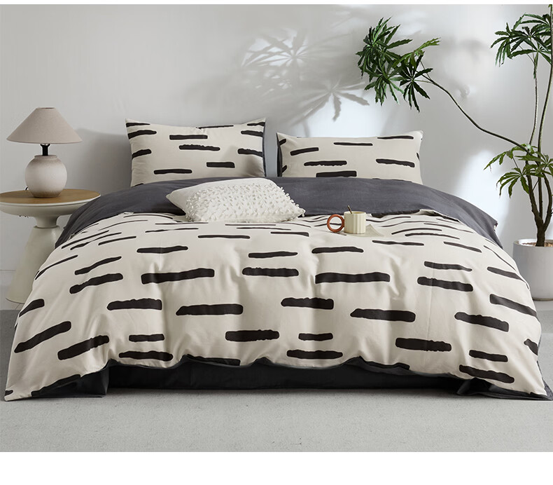 MUJI Antibacterial Skin-Friendly Breathable 100% Pure Cotton Four-Piece Bedding Set Peach Cat Miss - Blue Duvet Cover for Single/Double Bed 1.5/1.8m 2*2.3m 3
