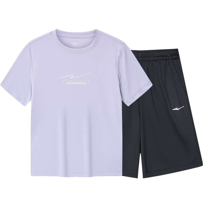 ERKE Kids Girls Summer Quick-Dry Sports Set Children's UV50+ Sun Protection Short Sleeve Set Morning Glory Purple 165