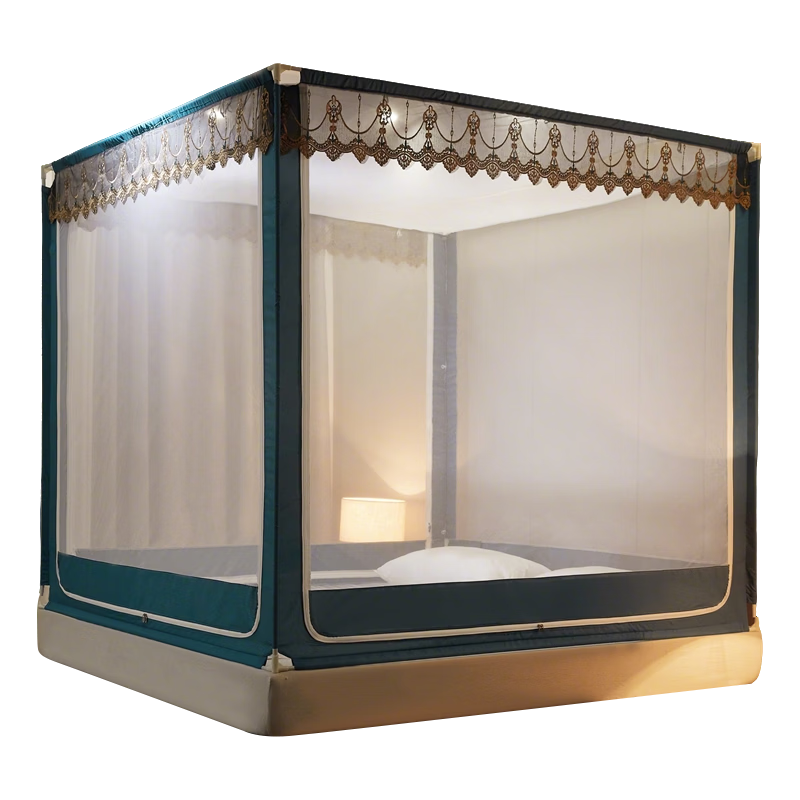 MUJI Baby Anti-Fall Mosquito Net European Embroidery Luxury Three-Door 1.5Ă2m Bed Fengyun