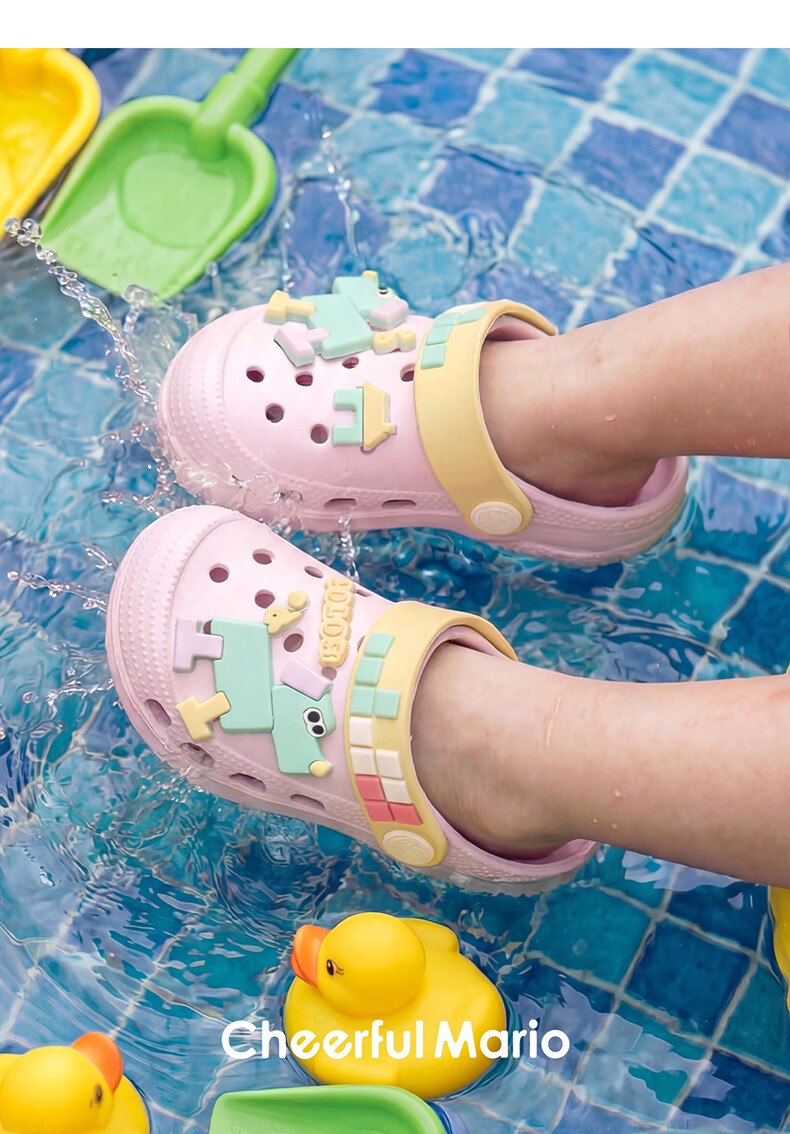 Cheerful Mario Baby Slippers Summer New Children's Home Breathable Bath Toddler Boys Girls Closed-Toe Beach Clogs 8