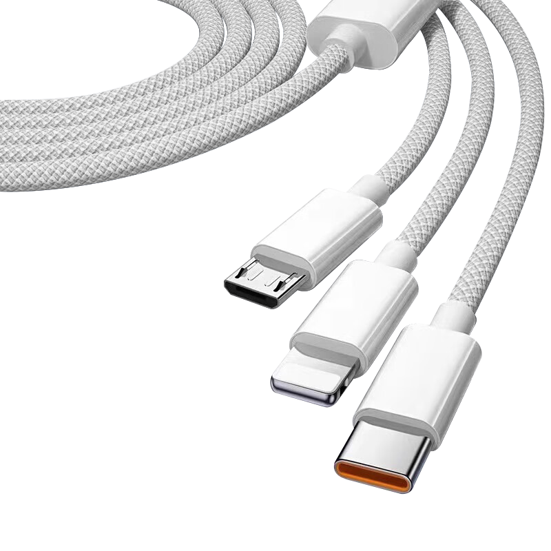Aomake Three-In Charging Cable, Fast Charging Type-C Adapter for IPhone, Compatible with Xiaomi, OPPO, Samsung, Huawei, Vivo, Android Phones And Car Chargers