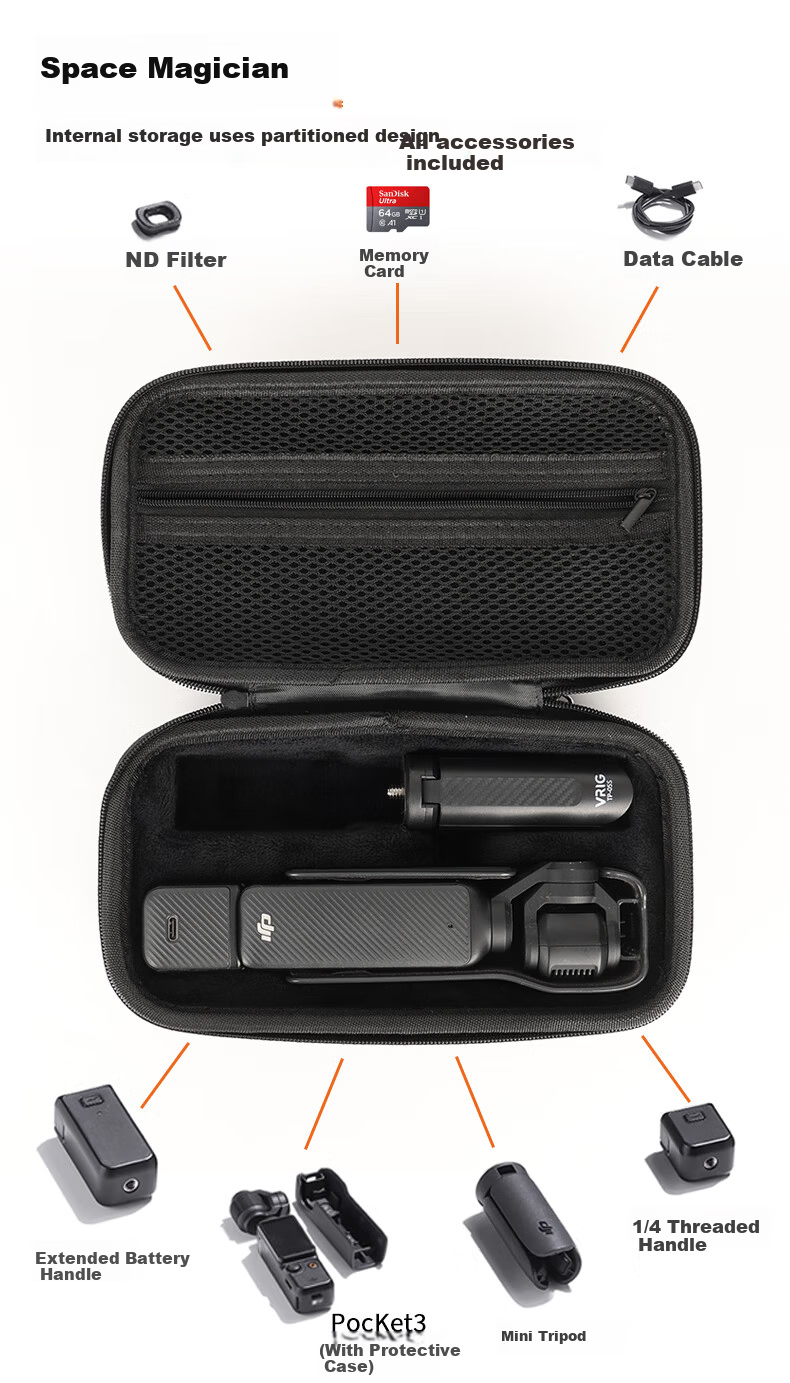 VRIG AC-62 DJI Pocket 3 Storage Case All-in-One Hard Shell Camera Bag Pocket Gimbal Camera Protective Case Portable Handheld Accessory Travel Bag 4