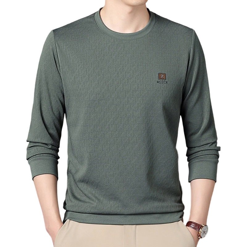 Pierre Cardin Men's Sweatshirt Spring and Autumn Business Casual Long Sleeve T-Shirt Elastic Skin-Friendly Base Shirt Men's Clothing Bean Green L
