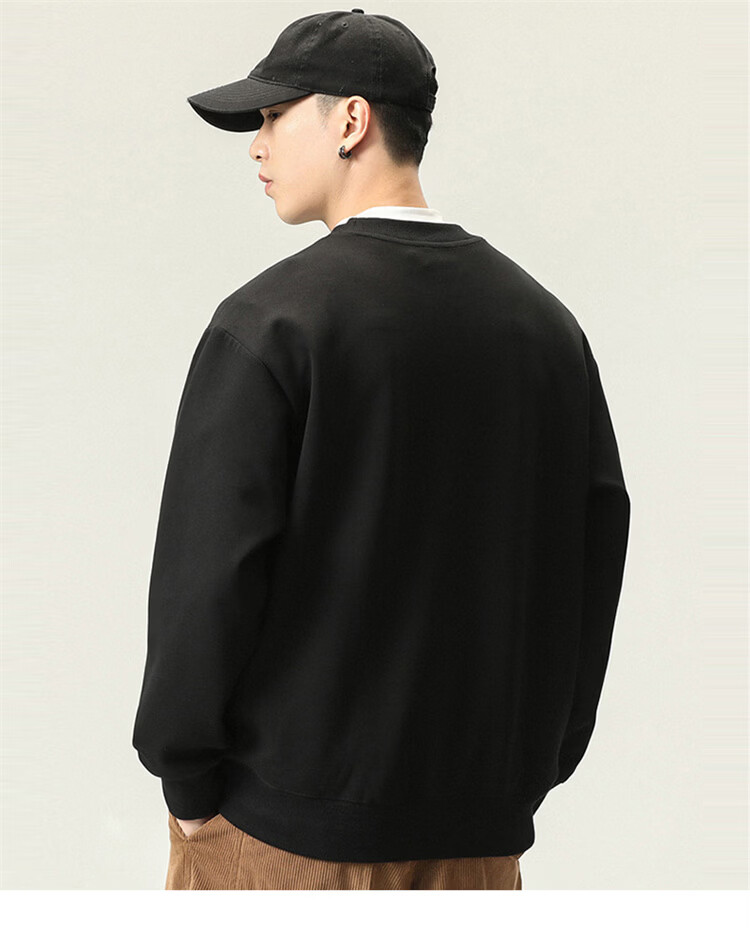 MARK FAIRWHALE Men's Sweatshirt Spring Autumn American Heavyweight Trendy Long Sleeve T-Shirt Casual Top Black XL 12