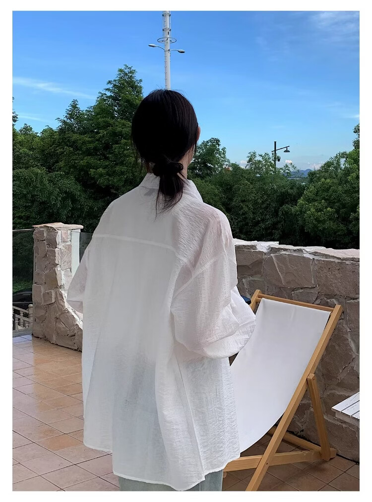 ICH MODE "Island Memory" Summer Physical Sunscreen Shirt Beach Tencel Shirt Cover-up Lightweight Jacket Blue XL 5