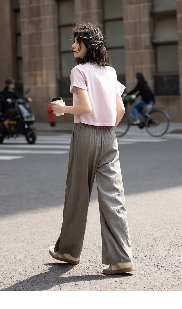 Demana Pleated Casual Pants Summer Loose Comfortable Elastic Waist Wide-Leg Long Pants for Women 16