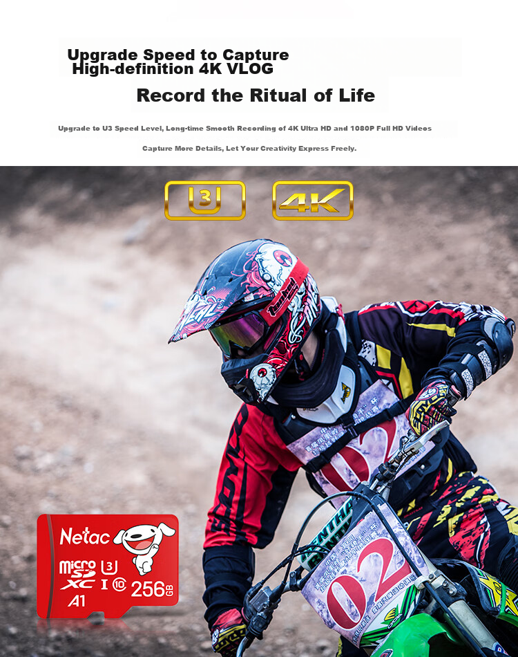 Netac & JOY Co-Branded Edition, 256GB TF (MicroSD) Memory Card, U3 C10 A1 4K P500 Series, Read Speed 100MB/s, Supports 4K, Continuous Recording 2