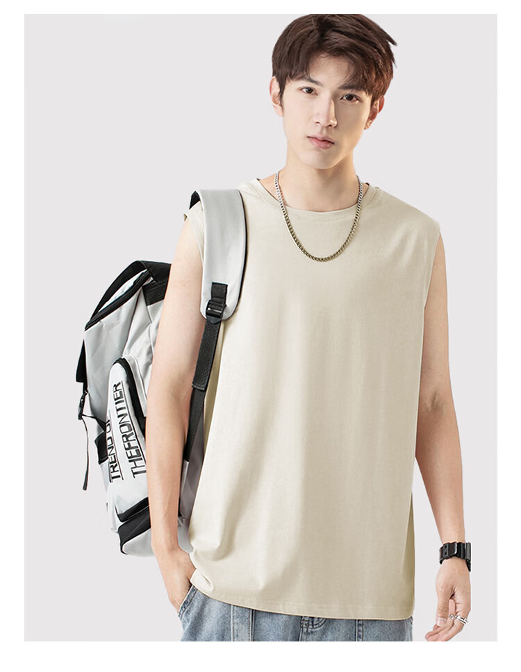 Nanjiren 100% Cotton Men's Summer Vest Thin Sports Fitness Sleeveless Loose T-Shirt 9