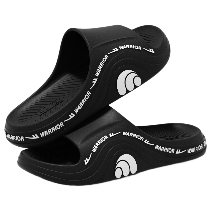 Warrior Men's Summer Thick-Soled Non-Slip Bathroom Slippers, Soft Sole Durable Beach Sandals, Black Size 42-43