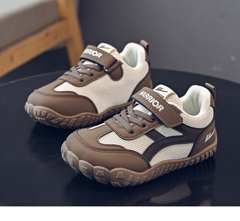Warrior Kids Sports Shoes Children's Velcro Training Shoes Boys Lightweight Running Shoes WZ-2093 Dark Beige Wine Red Size 32 14