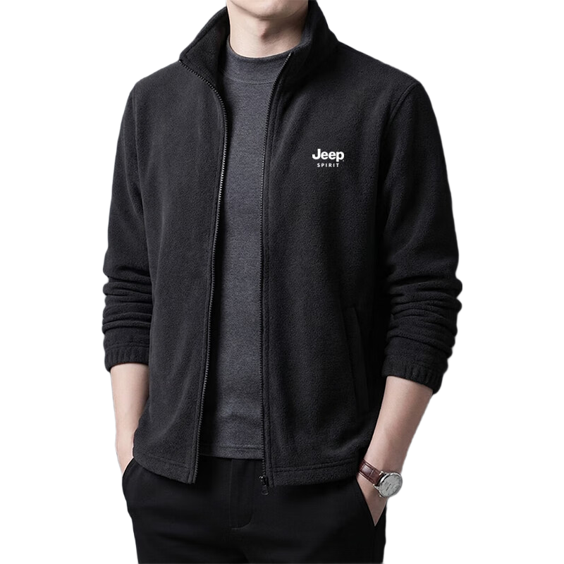 JEEP SPIRIT Men's Winter Jacket, Fleece-Lined Double-Sided Fleece Sports Coat, Stand-Collar Cardigan Inner Lining Fleece Clothing for Me