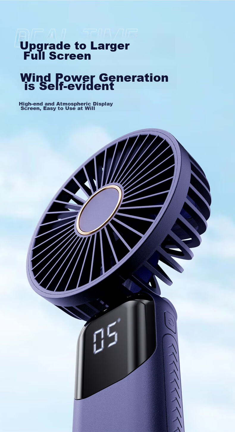 KPD KEEP PURSUING DREAMS Handheld Mini Fan, Multifunctional Smart Digital Display High-Power Portable USB Rechargeable Fan for Office, Dormitory, Desktop, Outdoor Use F01i/N15 White 5