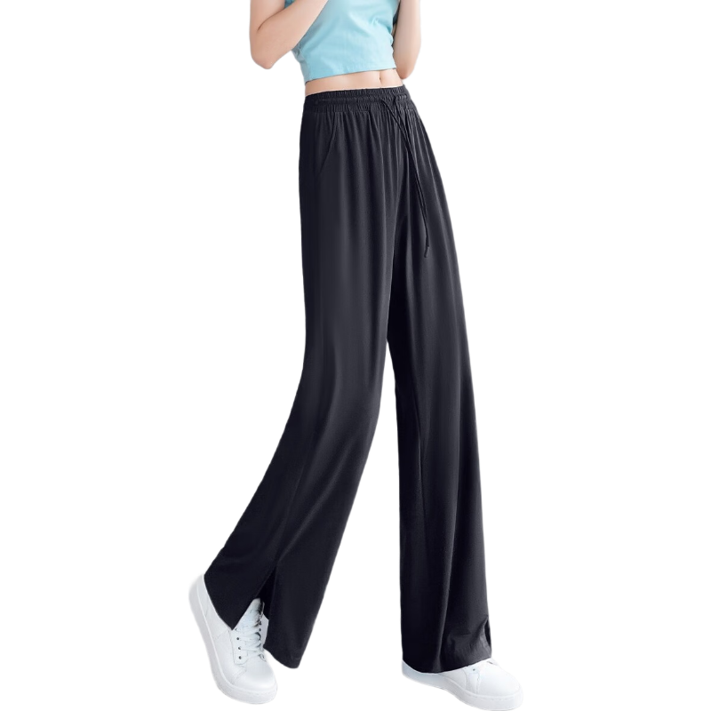 Jeanswest Casual Pants for Women, Summer Lightweight UPF50+ Sun Protection Ice Silk Cool-Feeling Draping Versatile Straight-Leg Trousers, Black XL