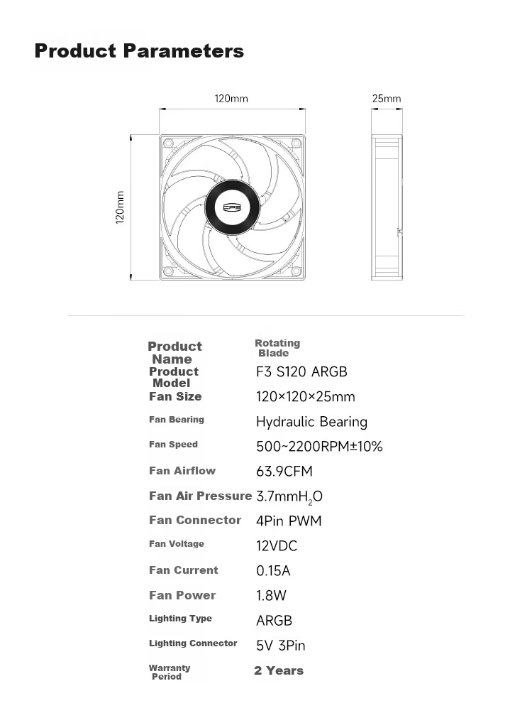 PCCOOLER XuanBlade F3S120 ARGB White 12CM Case Fan (Hydraulic Bearing/PWM Smart Speed Control/Chainable) 6