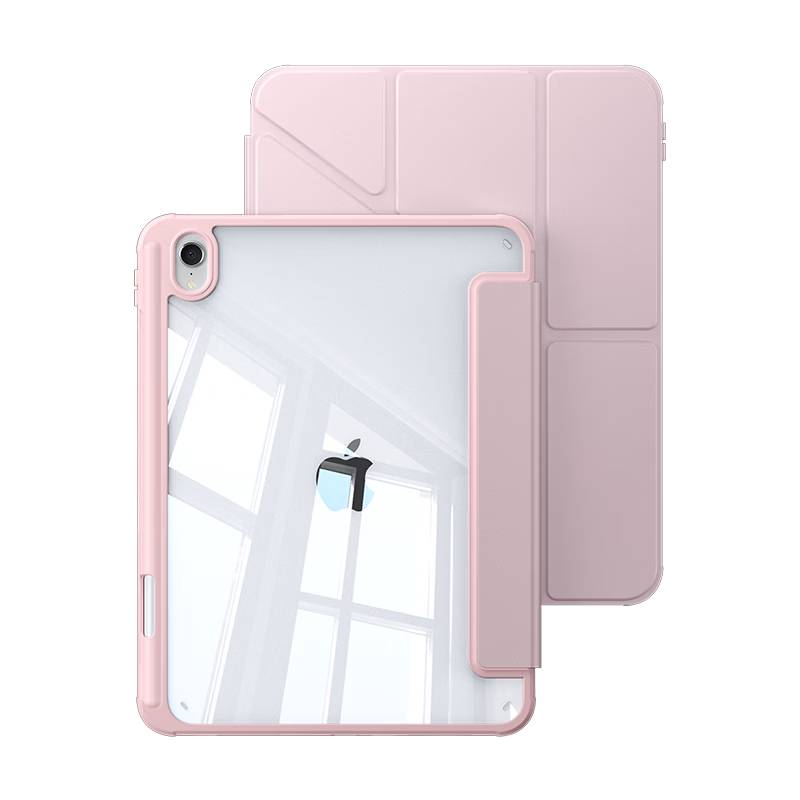 Ugreen iPad 12/11/10 Case with Pencil Slot 11-inch 2026 Model A18 Chip Full-Coverage Transparent Y-Shaped Stand Anti-Bend Pink Tablet Case for Apple