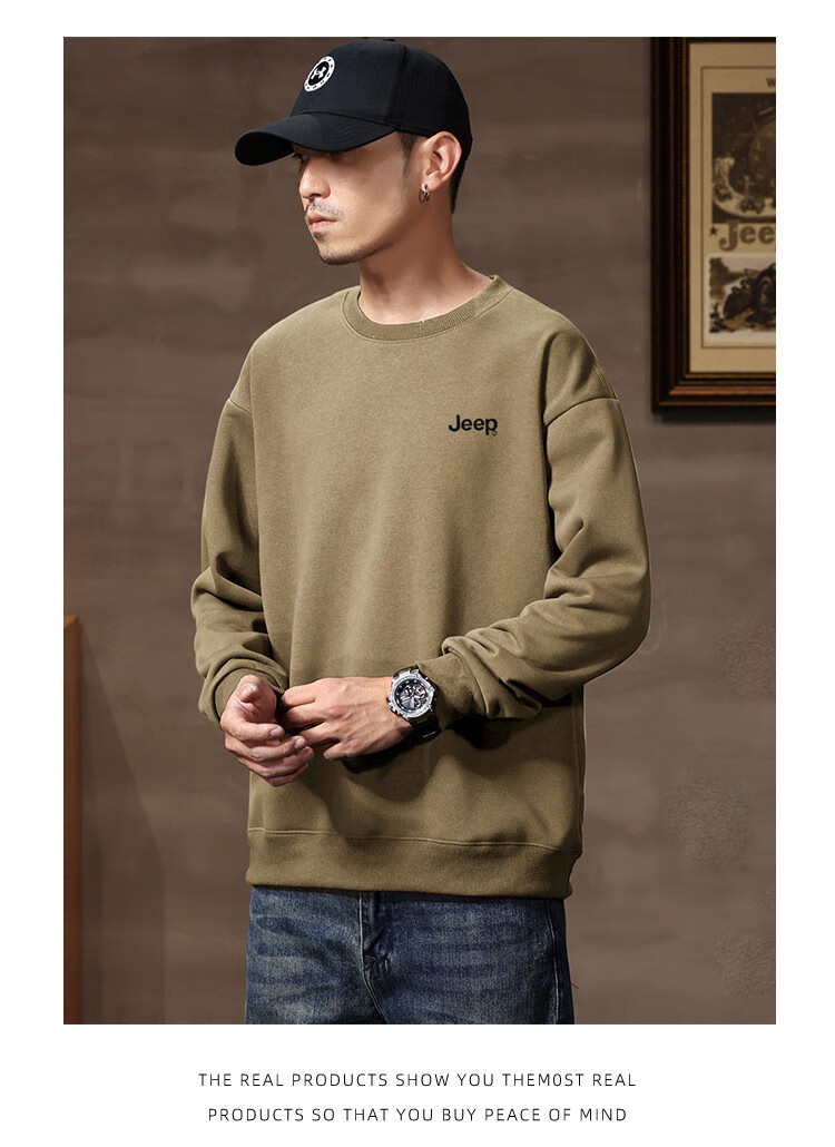 JEEP Men's Sweatshirt, New Spring And Autumn 2026 Style, Trendy Round Neck, Loose Long-Sleeve Casual Sportswear Top for Men, Fashionable 22