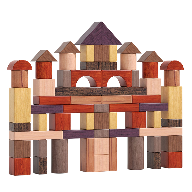 Yizhi Tree 66-Piece Natural Wood Non-Painted Building Blocks Educational Toy for Toddlers Boys Girls First Birthday Gift