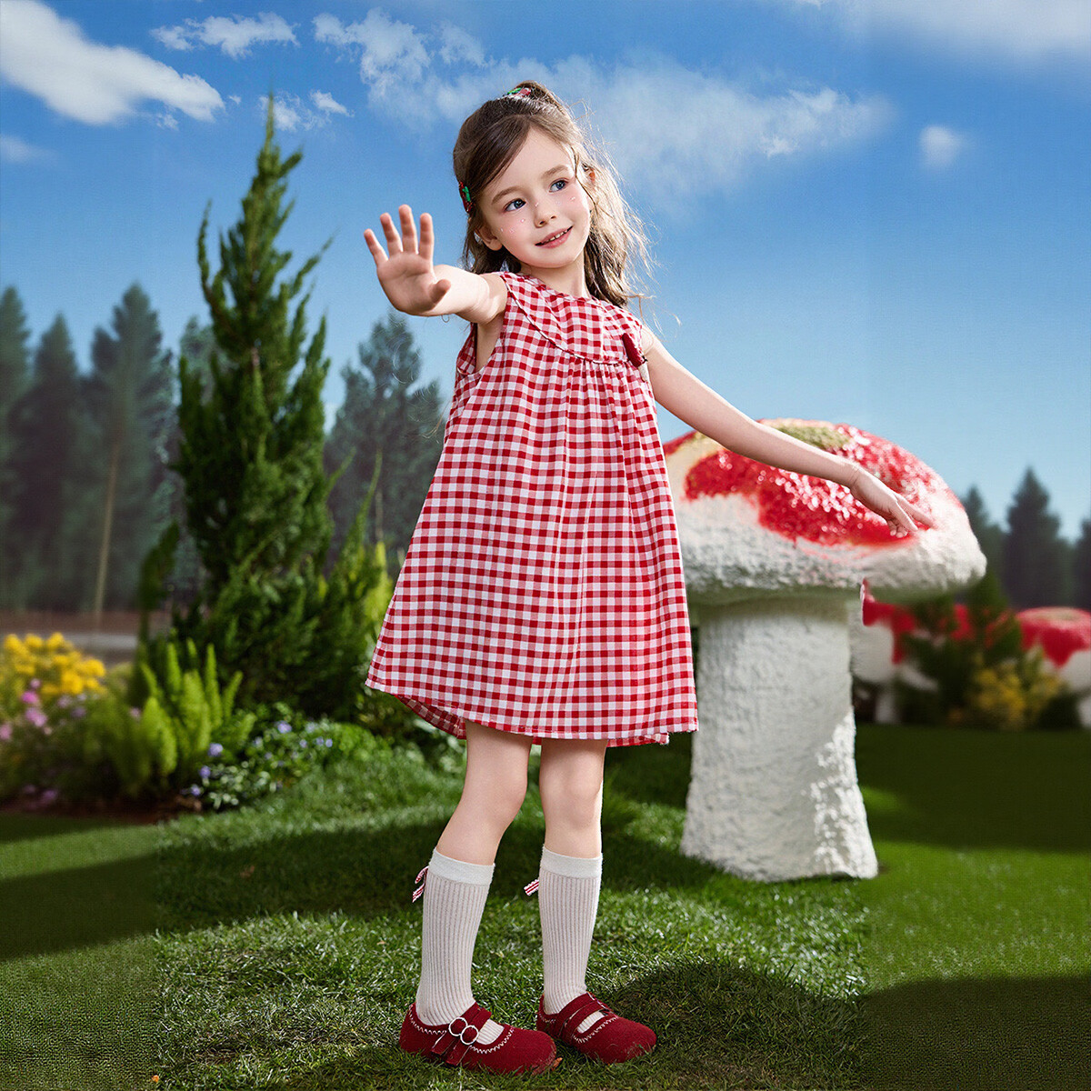 ASK JUNIOR Kids Dress 26 Summer Toddler Plaid Color-Block French Style Sleeveless Vest Dress for Girls Red 8
