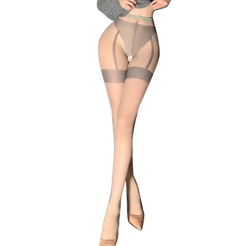 Zhenmei Women's Tear-Resistant Sexy Black Sheer Pantyhose with Fake Suspender, Nude Look, Model 7101