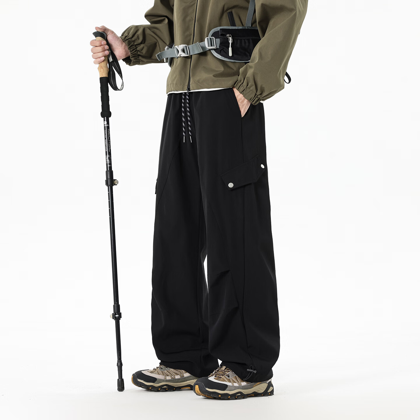 WRPCE Men's Casual Straight-Leg Pants Outdoor Functional Cargo Trousers with Curved Knife Design