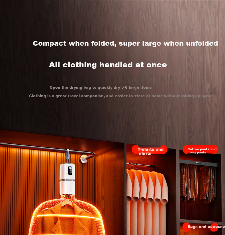 HYUNDAI Portable Dryer Mini Travel Clothes Dryer for Home Underwear Baby Clothes Student Dormitory Foldable High Temperature Smart Chip Timer Cycle 16