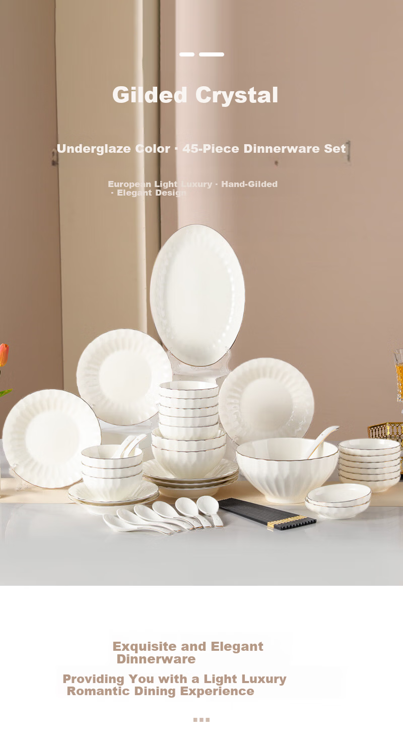 Jieyajie 66-Piece New 2026 Luxury Bone China Dinnerware Set Orchid Design Housewarming Gift 1