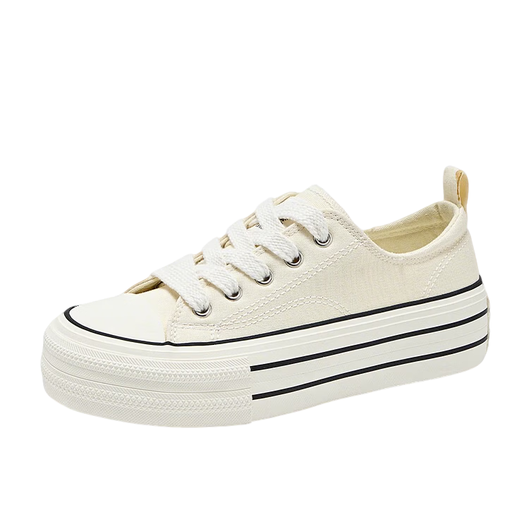 La Chapelle Women's Canvas Shoes High-Top Thick-Soled White Sneakers Casual Height-Increasing Shoes Beige Low-Top Size 40