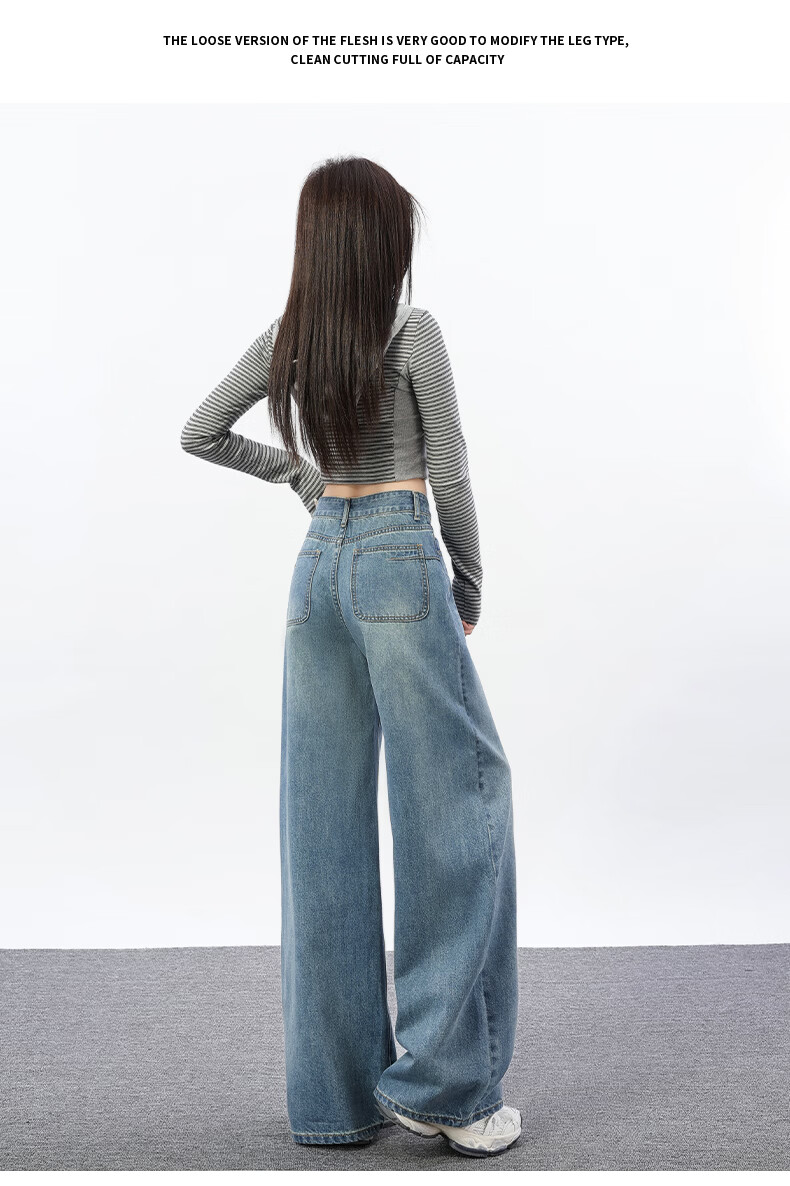 Jeanswest Women's Spring Summer Washed High-Waist Slim Fit Flared Jeans Nostalgic Blue M 14