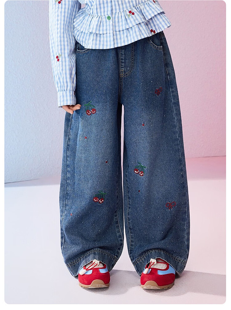 ASK JUNIOR Kids Pants 2026 Spring New Fashion Embroidered Denim Jeans Girls Slight Flared Casual Skin-Friendly Trousers 10