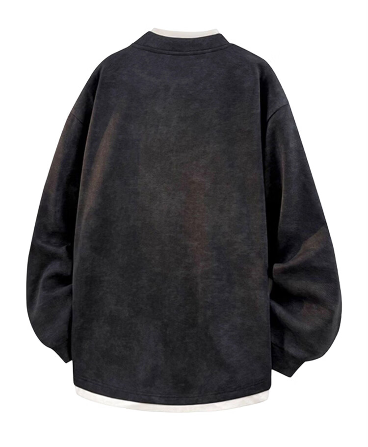 JEEP SPIRIT Men's Spring American Vintage Casual Long Sleeve Faux Two-Piece Sweatshirt Black 3XL 15
