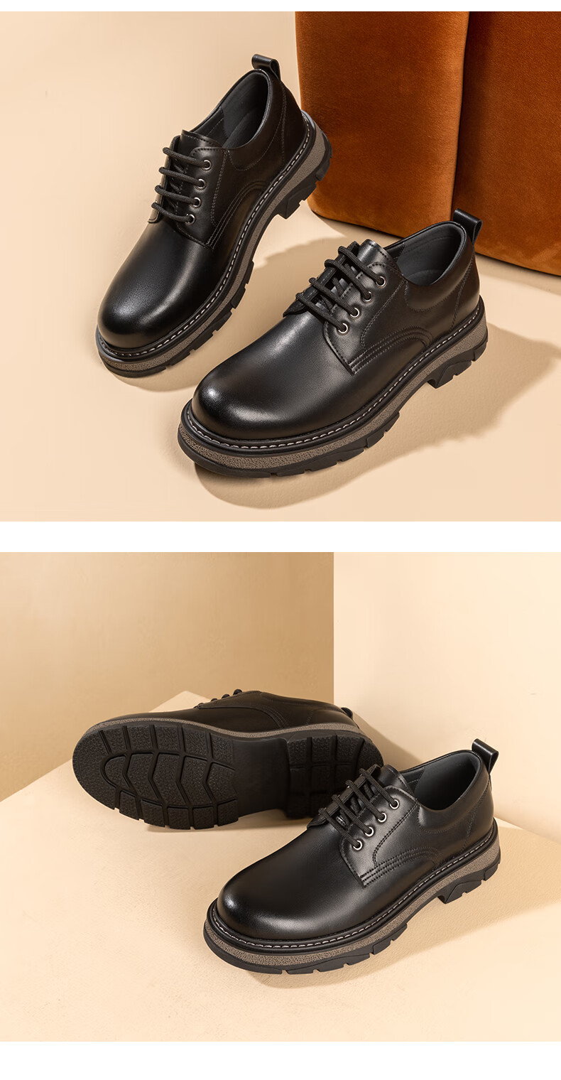 Aokang Official Men's Sports Leather Shoes Comfortable Work Shoes Black Size 38 6