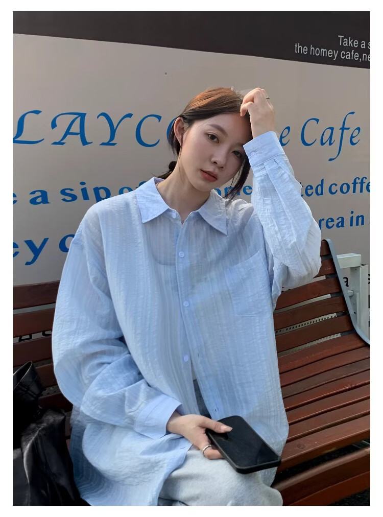 ICH MODE "Island Memory" Summer Physical Sunscreen Shirt Beach Tencel Shirt Cover-up Lightweight Jacket Blue XL 12