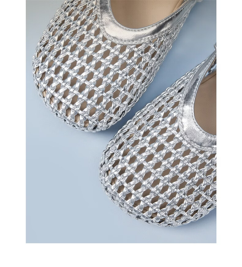 Eierkang Women's Spring Summer Hollow Woven Breathable Mary Jane Flat Shoes 29421W Silver Size 35 3