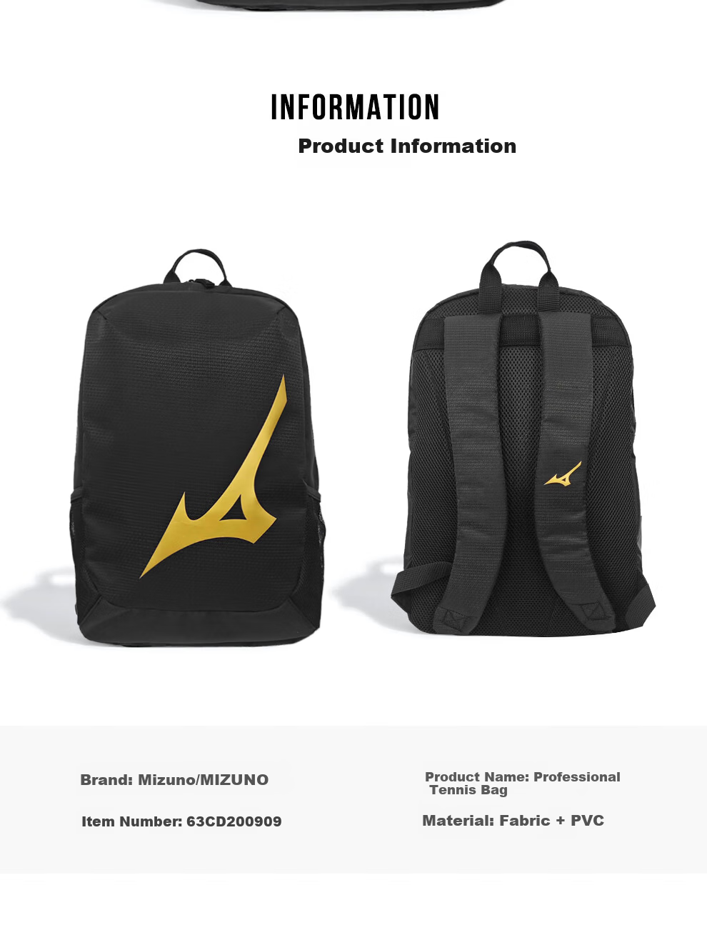 MIZUNO Tennis Sports Backpack Unisex Badminton Racket Bag 63CD200909 2