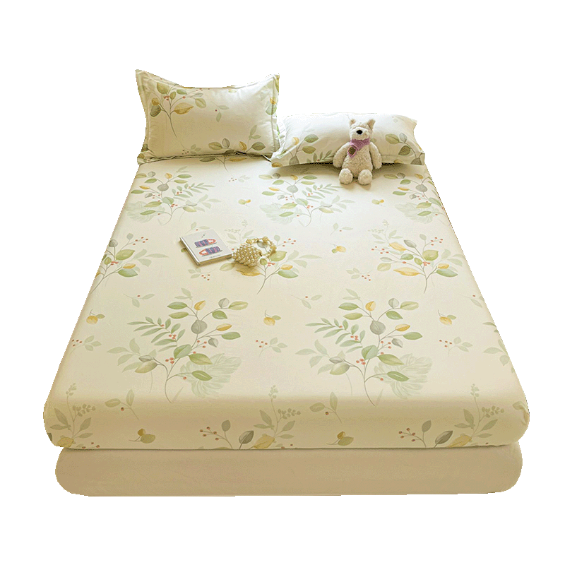 Hodo 100% Cotton Fitted Sheet Mattress Protector Cover Pure Cotton Bed Cover 1.8x2m Leaf Pattern